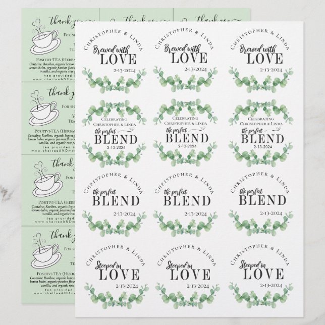 Papier Tea Favors Sage Green Mariage Réception (Devant / Derrière)