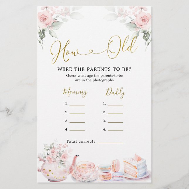 Papier Tea Party à Baby shower rose Comment vieux parents (Devant)