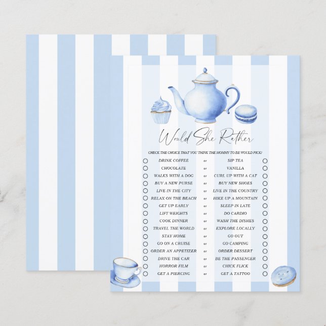Papier Tea party baby shower Elle préfère jeu (Devant / Derrière)