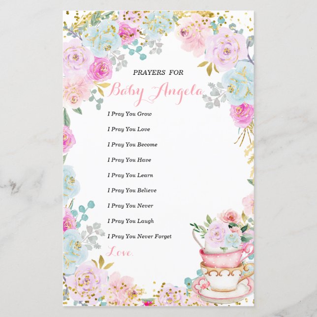 Papier Tea Party Pastel Prières florales pour bébé (Devant)