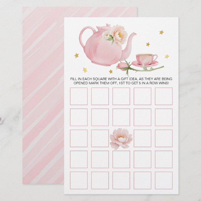 Papier Teapot Party Baby shower Bingo Card (Devant / Derrière)