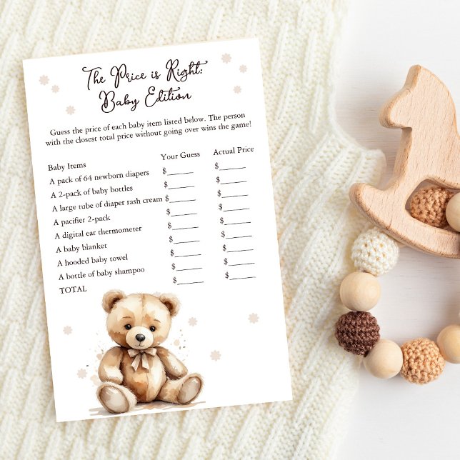 Papier Teddy Bear Baby shower Le prix est correct (The Price is Right - Baby Edition)