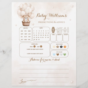 Papier Teddy Bear Balloon Baby shower de deviner jeu