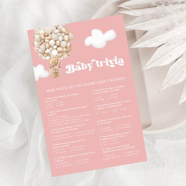 Papier Teddy Bear Balloons Girl Baby shower Trivia Jeu (Créateur téléchargé)