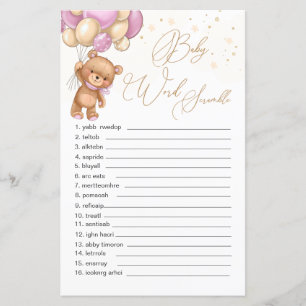 Papier Teddy Bear Balloons rose Mot Jeu