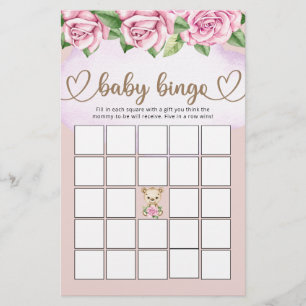 Papier Teddy Bear Bear Bear Girl Baby shower Bingo Jeu