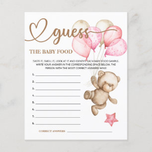 Papier Teddy Bear Bear Bear Guess the Baby Food Card.