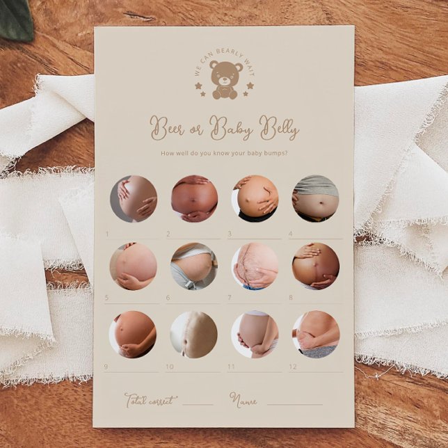 Papier Teddy Bear Bière Ou Bébé Belly Baby shower Jeu (Créateur téléchargé)