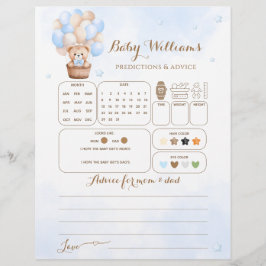 Papier Teddy Bear Blue Balloon Baby Boy Jeu de devis