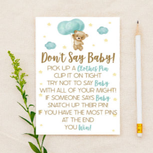 Papier Teddy Bear Blue Balloon Ne pas dire Baby shower je