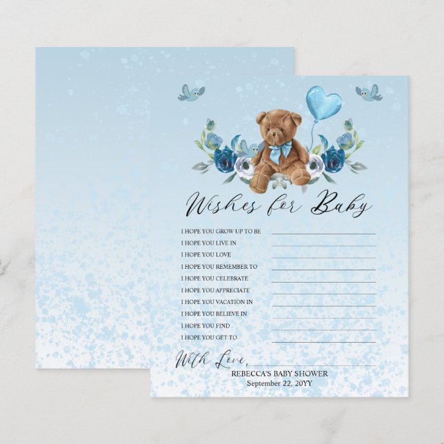 Papier Teddy Bear Blue Balloon Wives for Baby Game (Devant / Derrière)