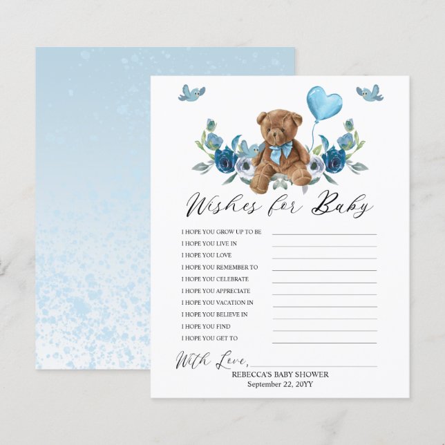 Papier Teddy Bear Blue Balloon Wives for Baby Game (Devant / Derrière)