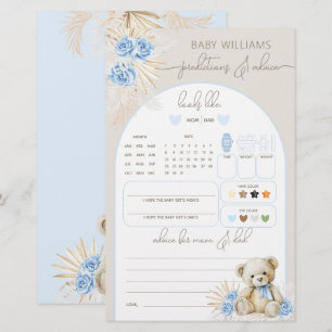 Papier Teddy Bear Boho Blue Baby shower Prediction Jeu