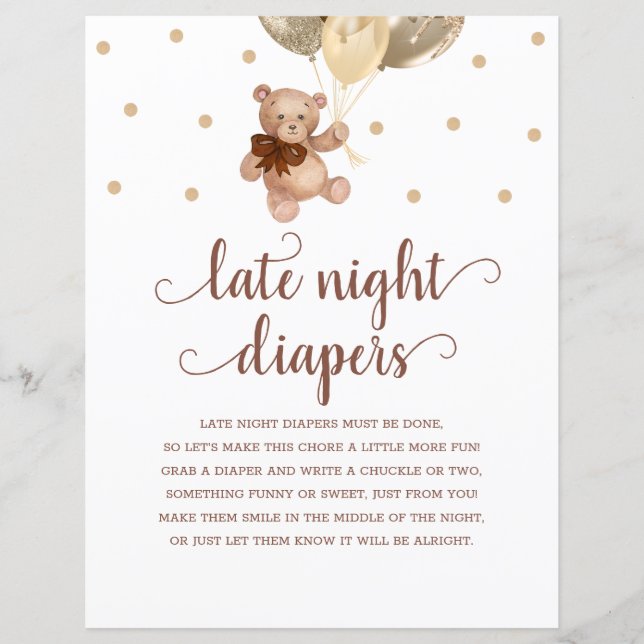 Papier Teddy Bear Brown Et Gold Late Night Diapeurs Jeu (Devant)
