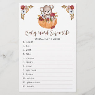 Papier Teddy Bear Citrouille Automne Baby shower Mot Jeu