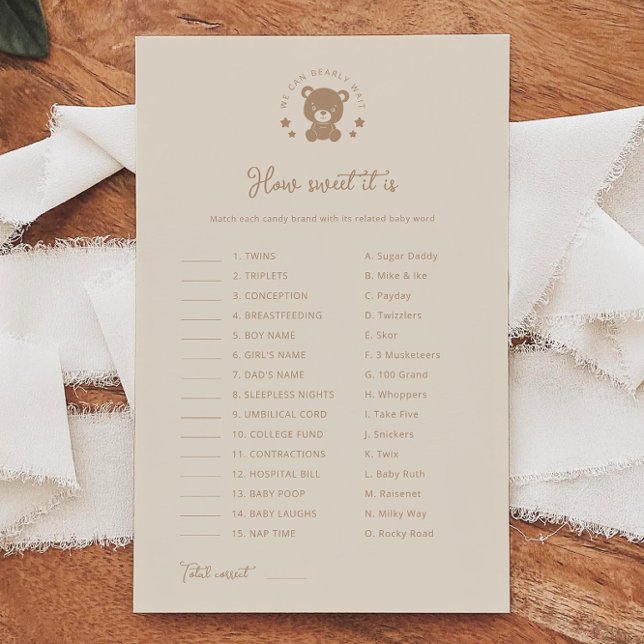 Papier Teddy Bear Comme C'Est Doux C'Est Baby shower Jeu (Créateur téléchargé)