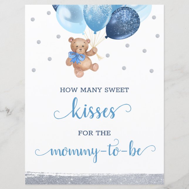 Papier Teddy Bear Devine Combien De Baisers Baby shower J (Devant)