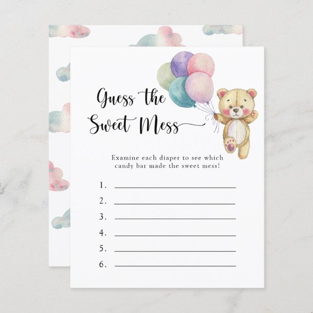 Papier Teddy bear - Devinez le jeu Sweet Mess (Devant / Derrière)