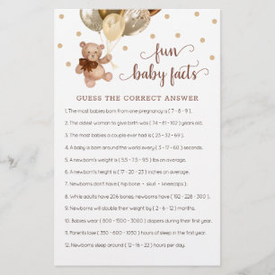 Papier Teddy Bear Fun Baby Facts Baby shower Facts