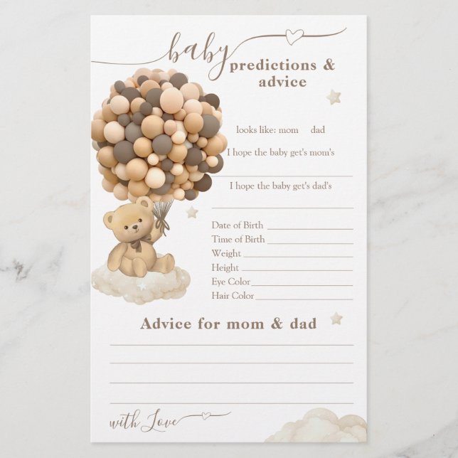 Papier Teddy Bear Genre Neutre Baby shower Jeu (Devant)