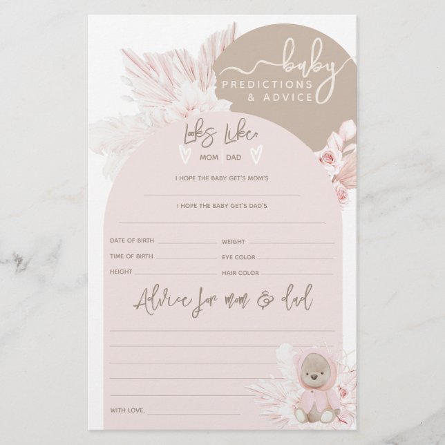 Papier Teddy Bear Modern Boho Girl jeu Baby shower (Devant)