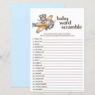 Papier Teddy Bear Pilote Baby shower Mot Scramble Jeu