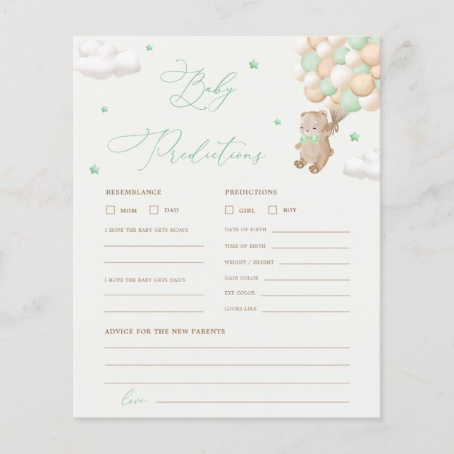 Papier Teddy Bear Prédictions & Conseils Baby shower Jeu (Devant)