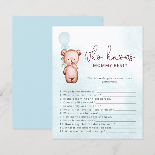 Papier Teddy Bear Qui Connaît Maman Meilleur Baby shower  (Devant / Derrière)