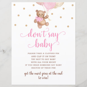 Papier Teddy Bear Rose and Gold ne pas dire Baby Game