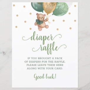 Papier Teddy Bear Sage Green Diaper Raffle Jeu