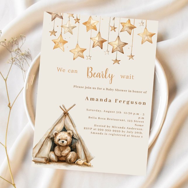 Papier Teddy bear stars budget Baby shower invitation (Créateur téléchargé)