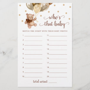 Papier Teddy Bear Who's That Baby shower Photo Game