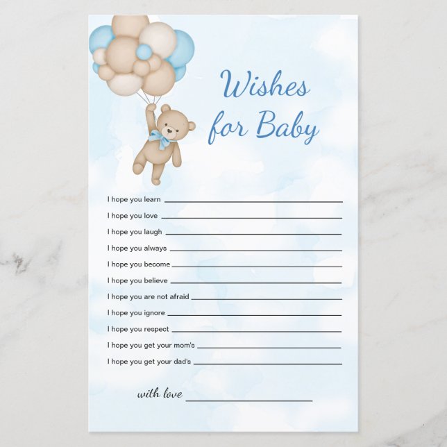 Papier Teddy Bear Wishes for baby game (Devant)