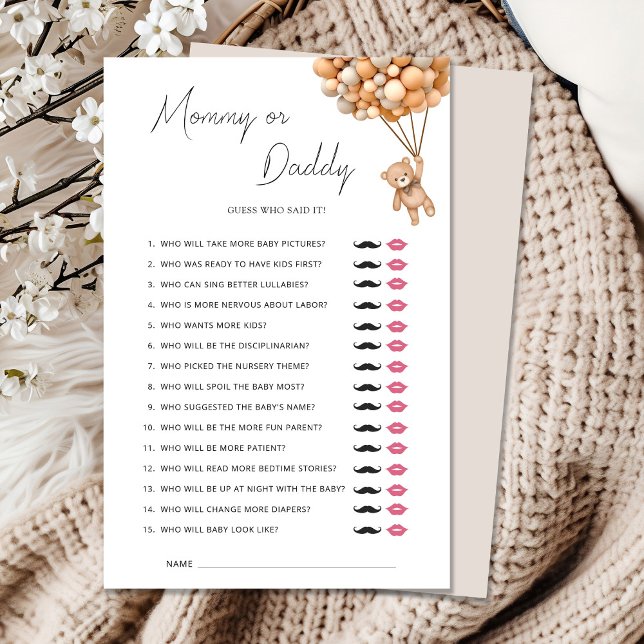 Papier Teddy Bearly Wait Baby shower maman ou papa Jeu (Créateur téléchargé)