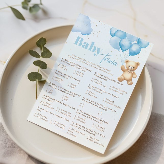 Papier Teddy ours bleu ballon bébé trivia jeu (Créateur téléchargé)