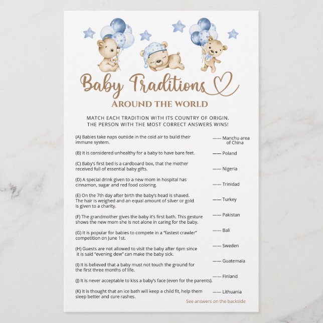 Papier Teddy ours garçon baby shower Baby Traditions (Devant)