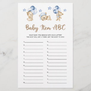 Papier Teddy ours garçon baby shower bébé objet ABC jeu