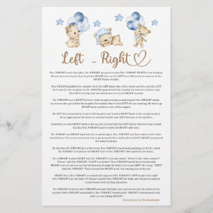 Papier Teddy ours garçon baby shower gauche droite