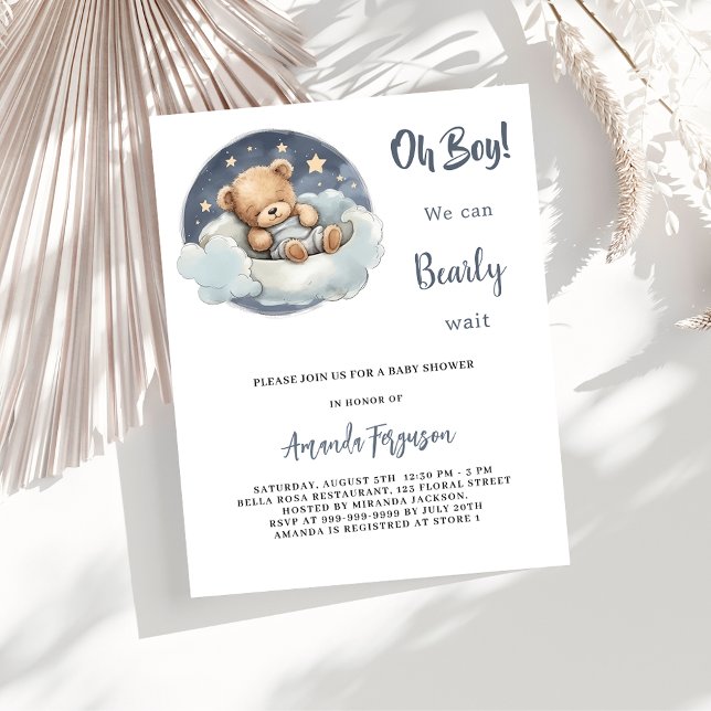 Papier Teddy ours garçon nuage budget baby shower invitat (Créateur téléchargé)