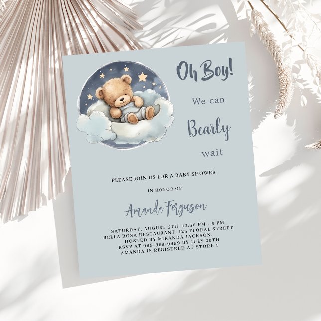 Papier Teddy ours garçon nuage budget baby shower invitat (Créateur téléchargé)