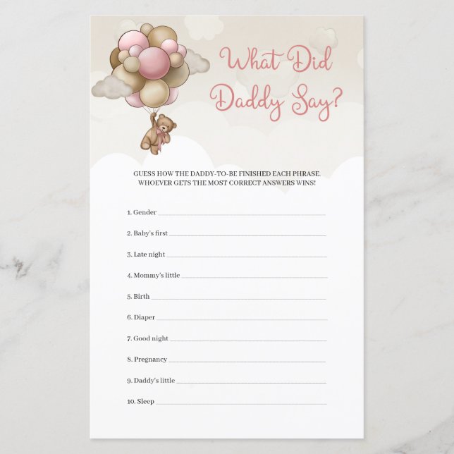 Papier Teddy ours ivoire rose brun Qu'a dit papa (Devant)