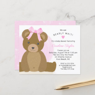 Papier Teddy Ours mignon Pink Bow Baby Girl Douche Invita