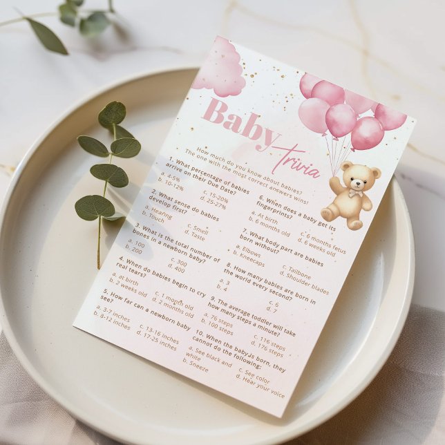 Papier Teddy ours rose ballons bébé trivia jeu (Créateur téléchargé)