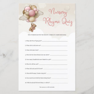 Papier Teddy ours rose brun ballons Nursery Rhyme Quiz