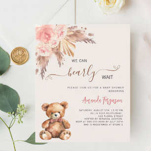 Papier Teden ours rose pampa herbe fille baby shower