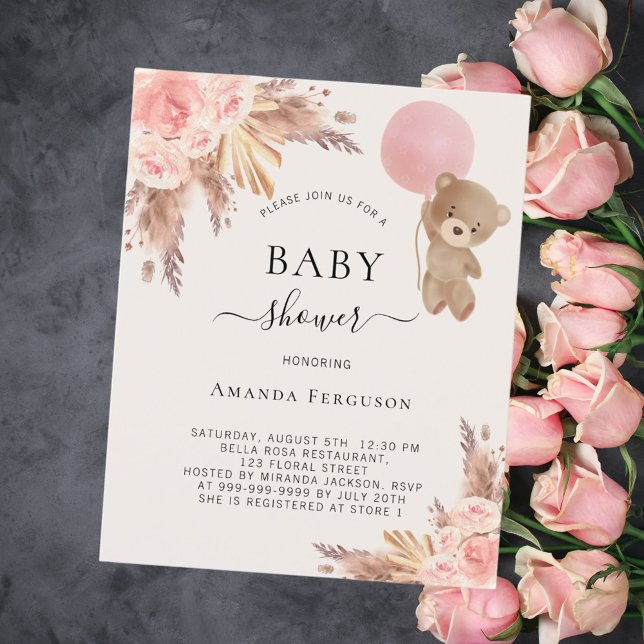 Papier Teden ours rose pampa herbe fille baby shower (Créateur téléchargé)