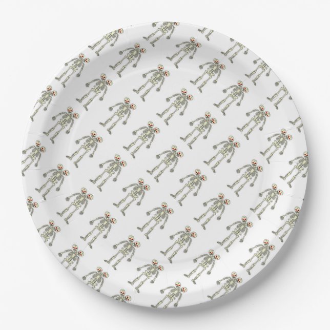 Papier-Teller 9"/Zwei-Halloween-Skelette Pappteller (Vorderseite)