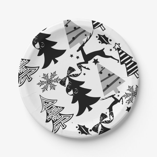 Papier Teller, frohe Weihnachten Silber Schwarz Gr Pappteller (Vorderseite)