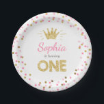 Papier-Teller-rosa Gold Geburtstag Prinzessin Pappteller<br><div class="desc">♥ A perfekter Zusatz zu Ihrem kleinen irgendjemandes Geburtstags-Party! Prinzessingeburtstagsthema mit einer Goldkrone und -Confetti im Rosa und im Gold.</div>
