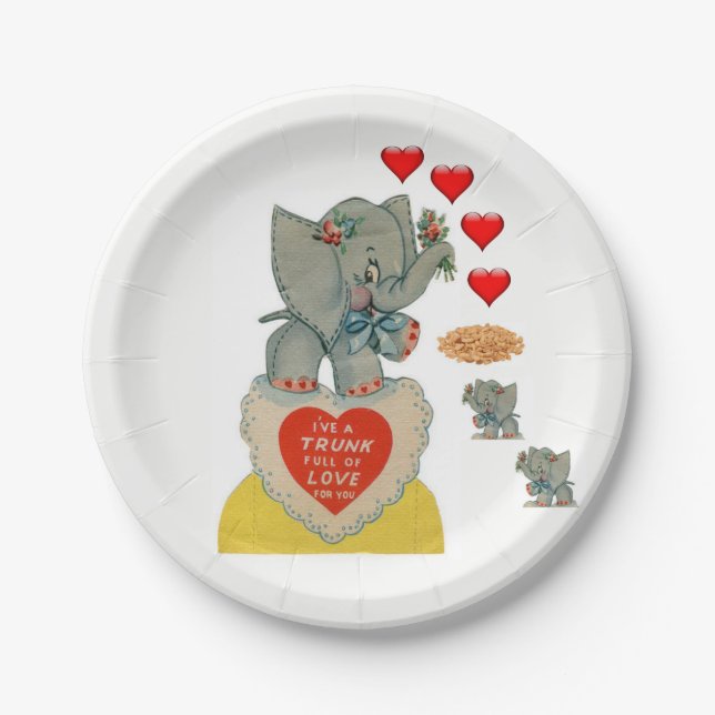 Papier Teller Valentinstag Elefant Vintag (Vorderseite)